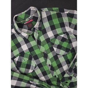 Tony Hawk Plaid Button Up Shirt Long Sleeve Green Black White Men's Size L